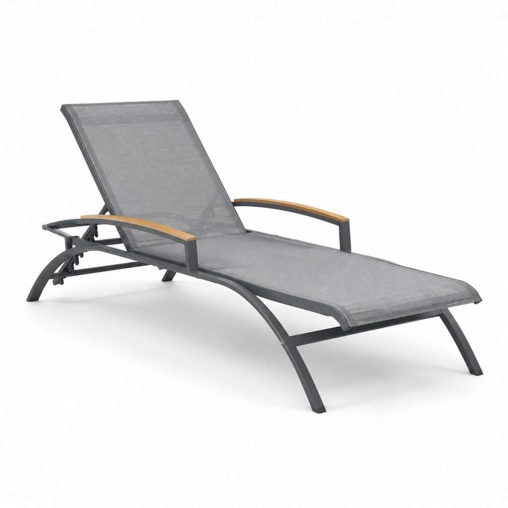 Lettino prendisole reclinabile grigio in alluminio e textilene 195 x 65 x 95 cm
