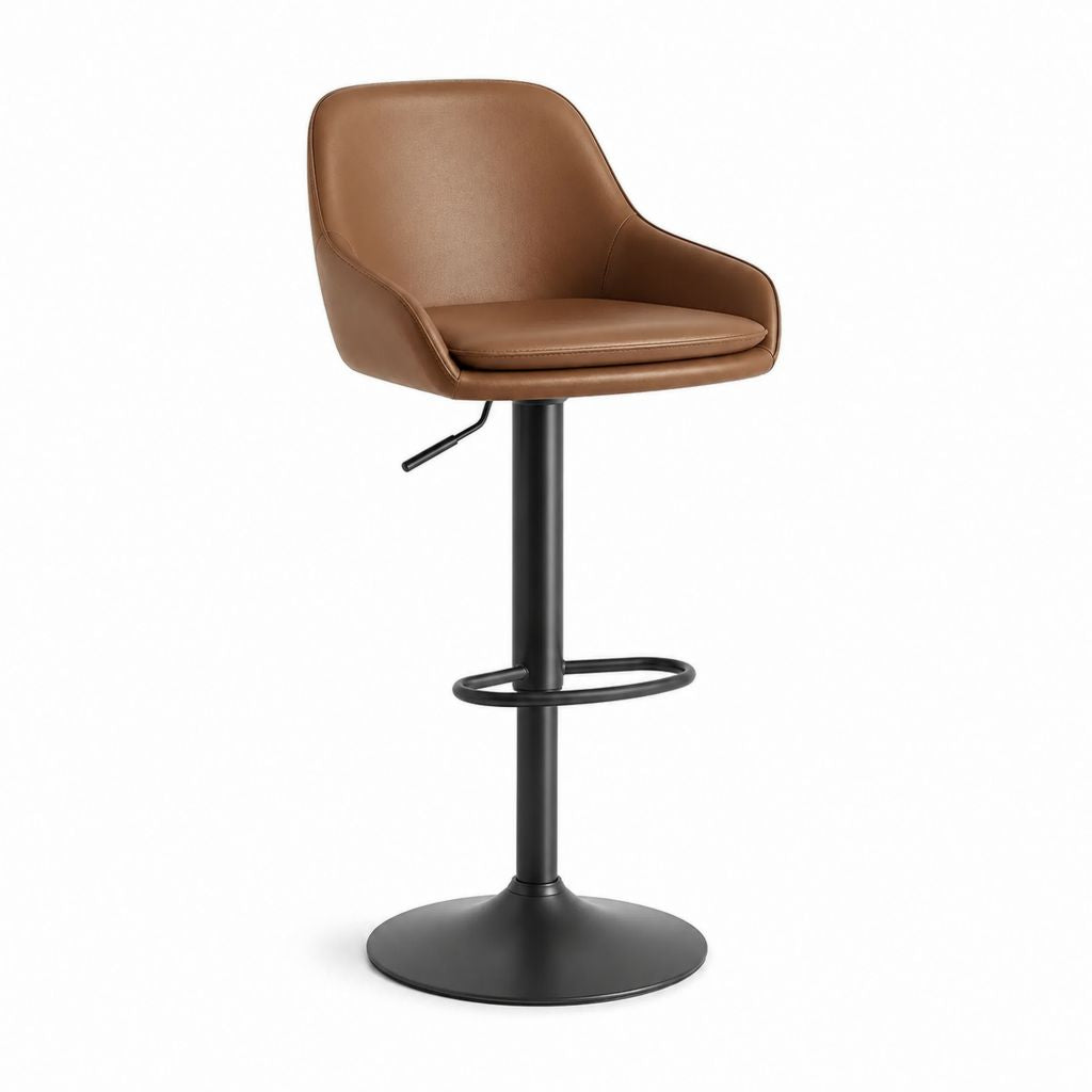 Sgabello da bar girevole marrone in poliuretano con base in acciaio 51 x 52 x 90-111 cm