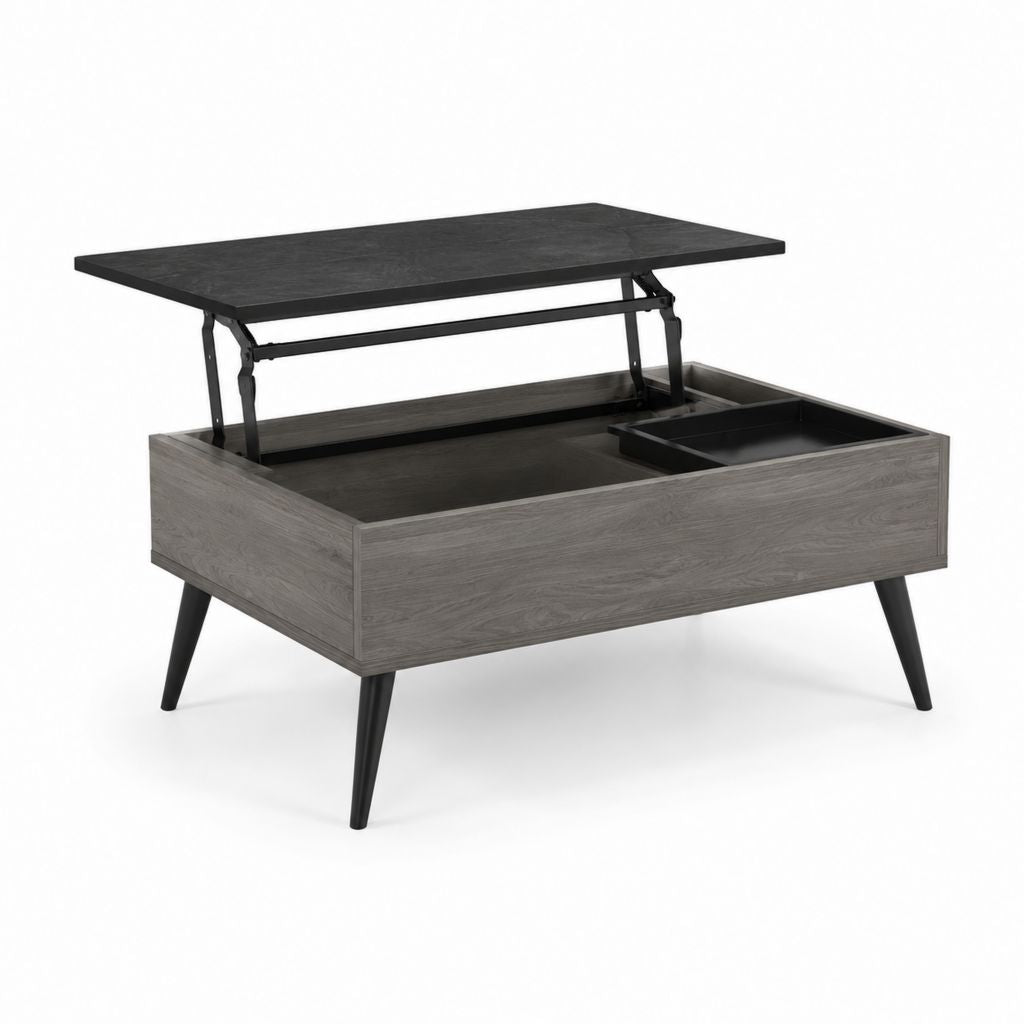 Tavolino da caffè sollevabile grigio e nero in pannello truciolare 100 x 50 x 45 cm