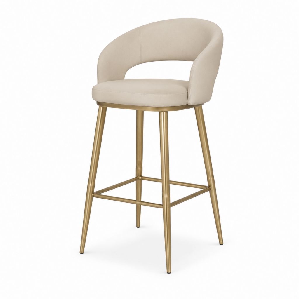 Sgabello da bar beige in microfibra di poliestere con struttura in acciaio dorato 50 x 54 x 100 cm altezza seduta 75 cm