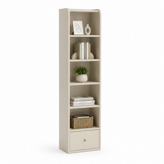 Libreria con cassetto beige in MDF rettangolare 50 x 30 x 180 cm