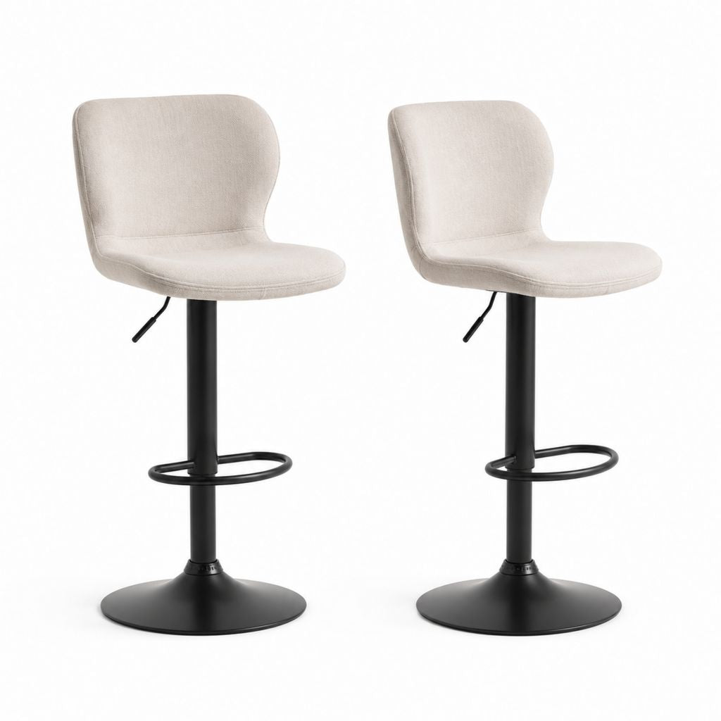 Set 2 sgabelli da bar regolabili beige in poliestere con base rotonda in acciaio 48 x 52 x 91-112 cm