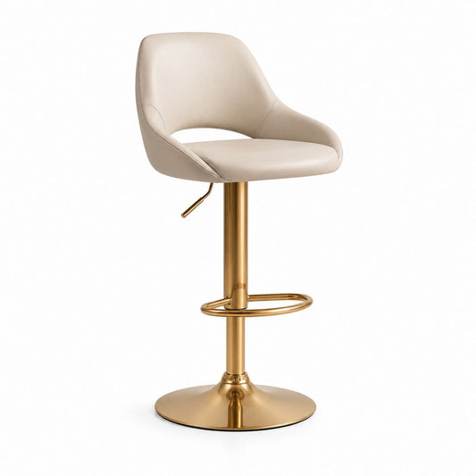 Sgabello da bar girevole regolabile beige in poliuretano con base in acciaio dorato 54 x 53 x 90-112 cm
