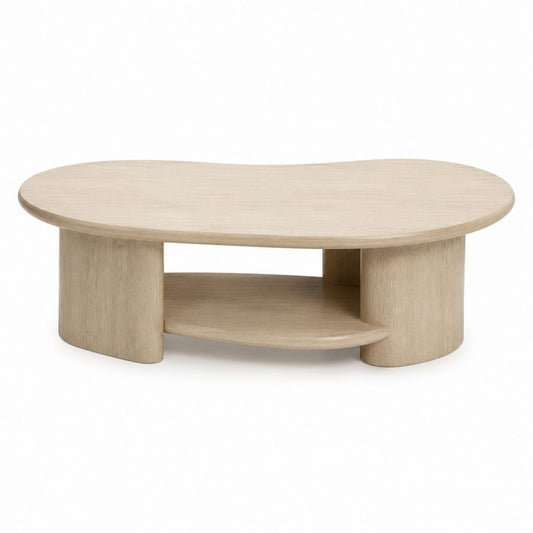 Tavolino da caffè ovale rovere chiaro in MDF impiallacciato 120 x 70 x 40 cm con ripiano inferiore