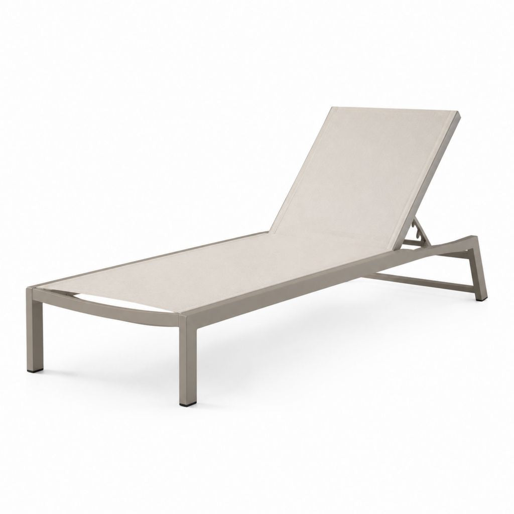 Lettino prendisole reclinabile rettangolare beige in alluminio e textilene 200 x 65 x 32 cm