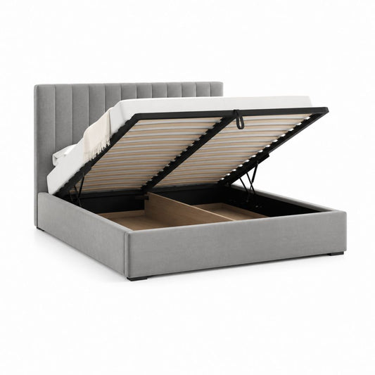 Letto contenitore matrimoniale grigio in poliestere con rete a doghe 160 x 200 cm
