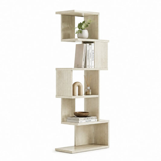 Libreria a colonna rovere chiaro in pannello truciolare 60 x 24 x 180 cm con 5 ripiani aperti