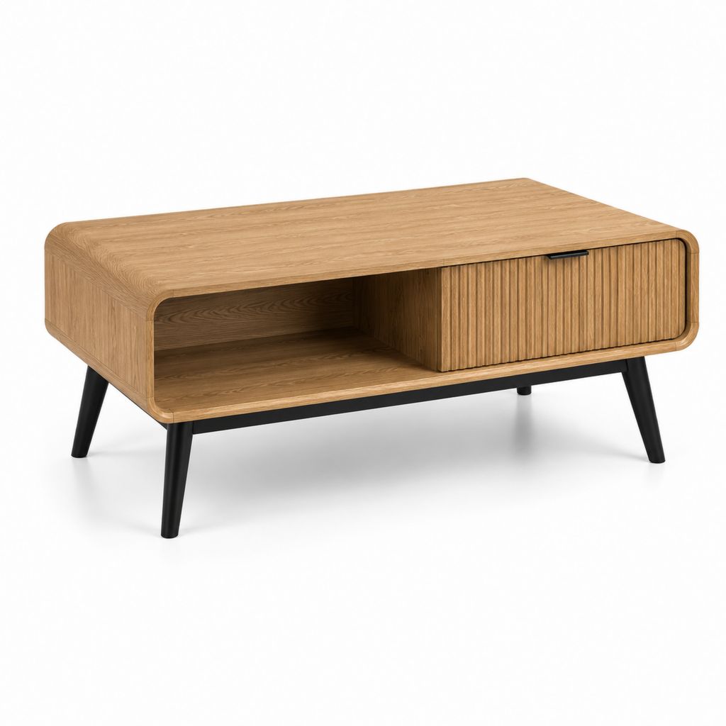 Tavolino da caffè con vano e anta scorrevole rovere MDF rettangolare 100 x 60 x 45 cm