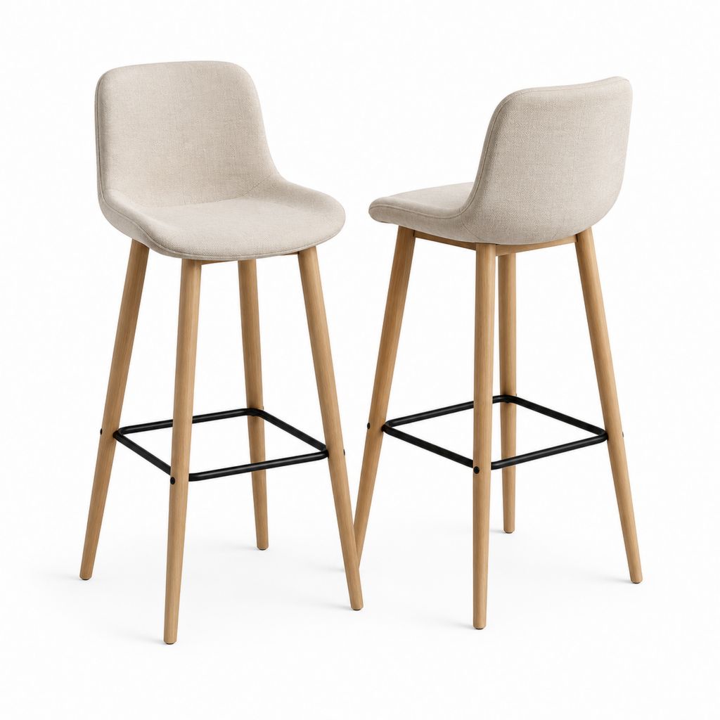Set di 2 sgabelli da bar beige in poliestere e faggio massello 45 x 52 x 95 cm