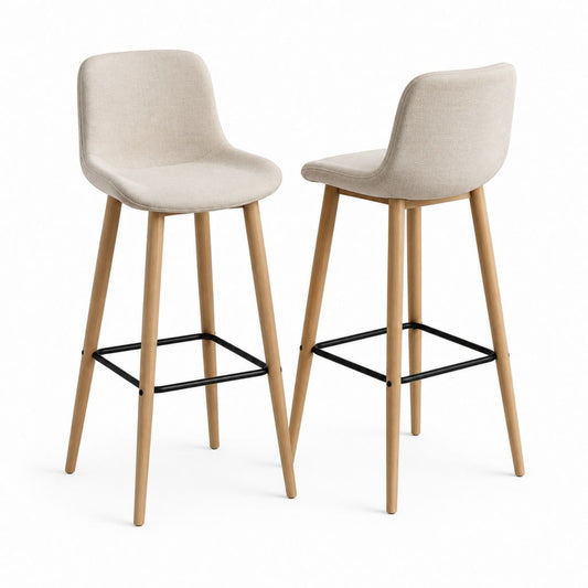 Set di 2 sgabelli da bar beige in poliestere e faggio massello 45 x 52 x 95 cm