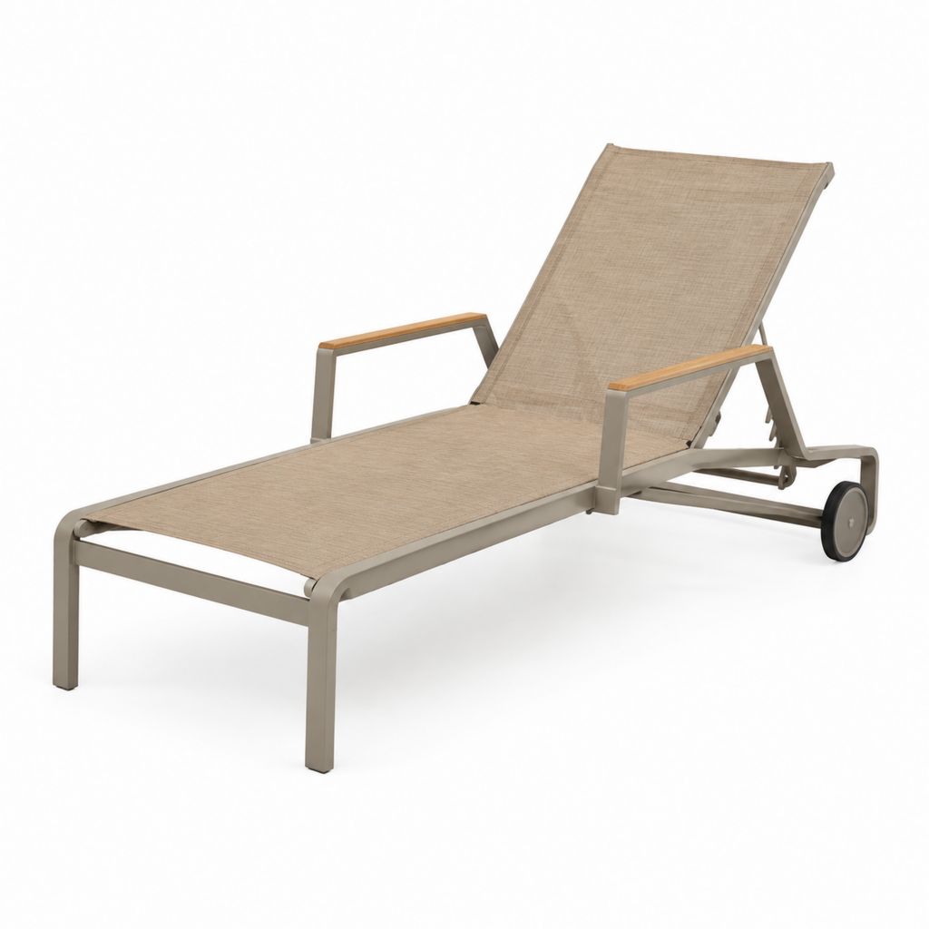 Lettino prendisole da giardino beige in alluminio e textilene con schienale regolabile 200 x 68 x 35 cm