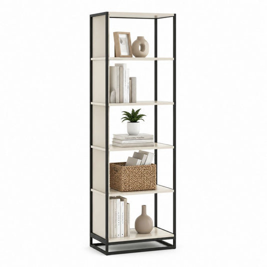 Libreria a 5 Ripiani Bianca e Nera in MDF e Acciaio 60 x 30 x 180 cm