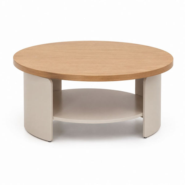 Tavolino da caffè rotondo beige e rovere in MDF impiallacciato con ripiano Ø80 x 42 cm