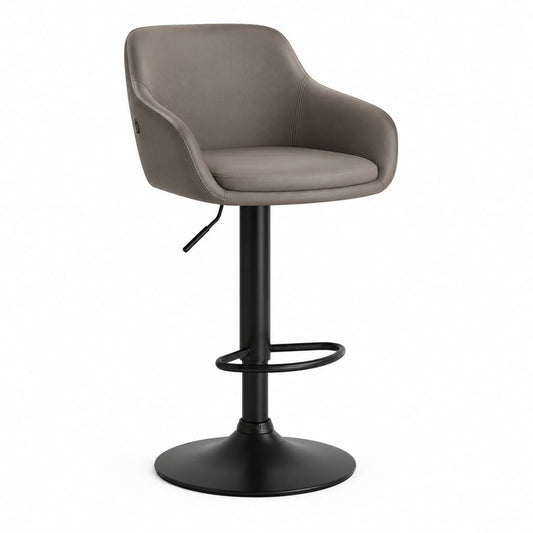 Sgabello da bar regolabile tortora in pelle sintetica PU con base rotonda in acciaio 57 x 60 x 94-115 cm