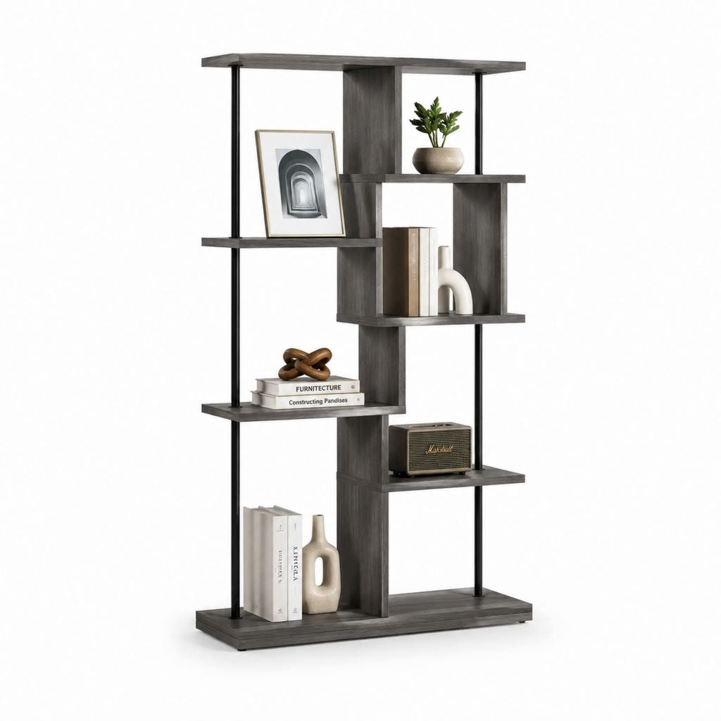 Libreria divisoria a 7 ripiani grigio scuro in MDF e acciaio 100 x 30 x 180 cm