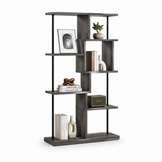 Libreria divisoria a 7 ripiani grigio scuro in MDF e acciaio 100 x 30 x 180 cm