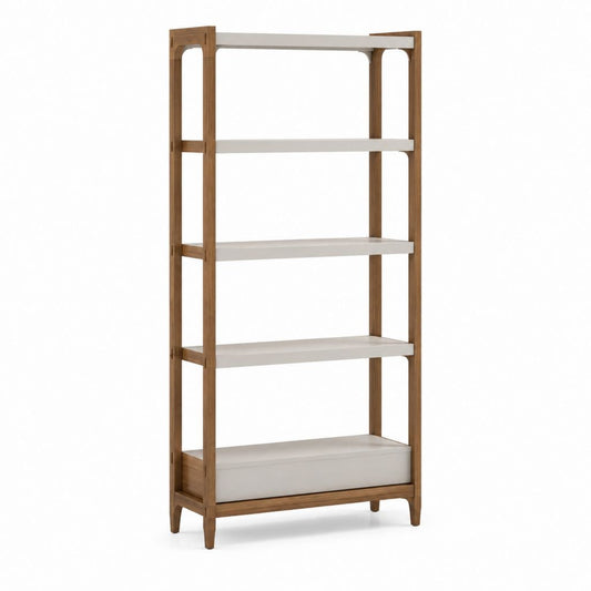 Libreria a 5 ripiani marrone e bianco in legno massello di pino e MDF 90 x 40 x 200 cm